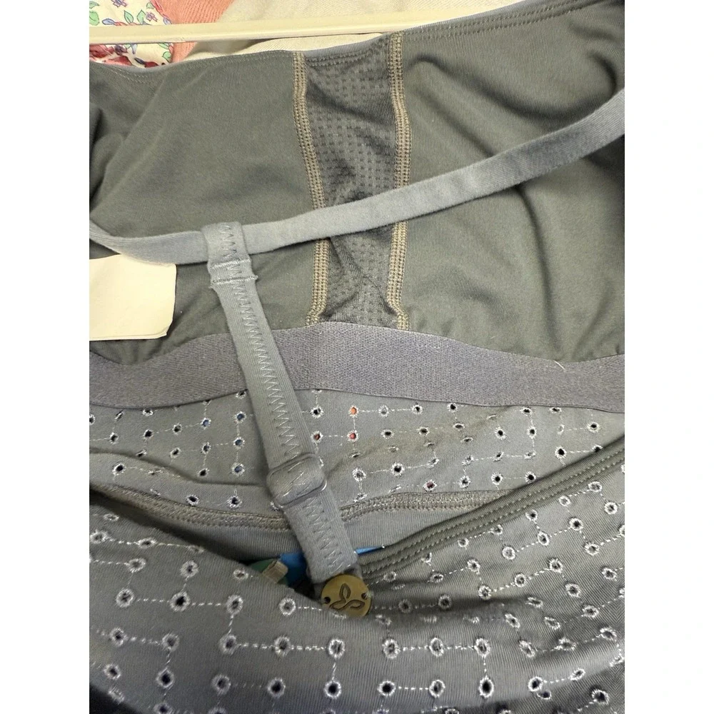 PrAna's Faro Bralette in Chalkboard Grey Medium Eyelet Halter T Back Stretch